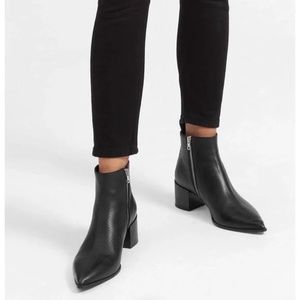 EVERLANE The Boss Boot Black Pebbled Leather Block Heel Ankle Booties 6.5